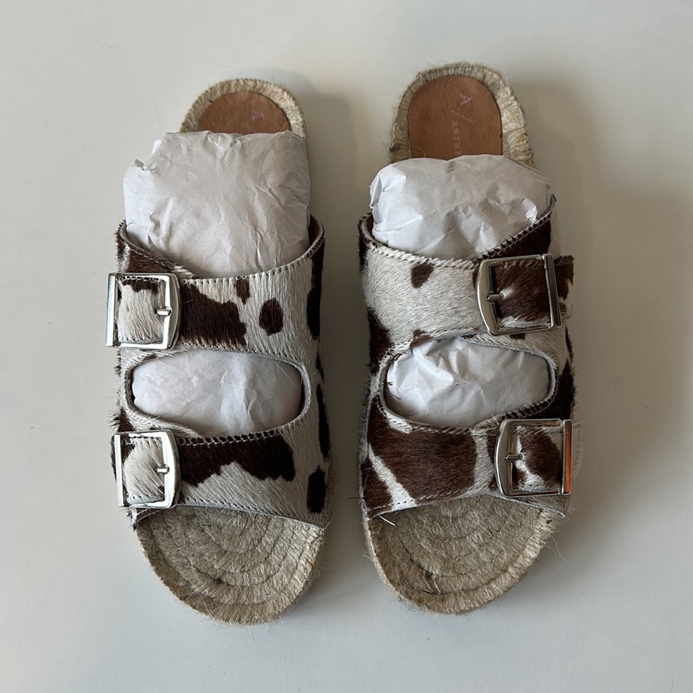 Anthropologie Double Buckle Cow Print Espadrille Sandals Size 39 - Picture 4 of 12